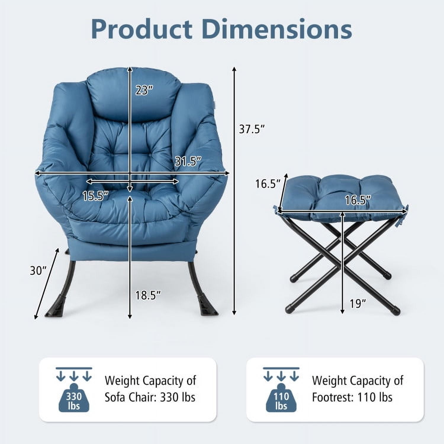 Demi Bonn Recliner Chair with Ottoman Footrest, Modern Accent Sofa Chair with Folding Footrest and Side Pocket, for Living Room, Bedroom, Navy