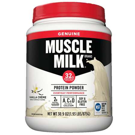 Muscle Milk Genuine Protein Powder, Vanilla, 32g Protein, 1.9 (Best Protein Powder For Building Muscle Gnc)