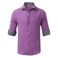 thumbnail image 4 of QURATI Mens Casual Button Down Shirts Long Sleeve Casual Beach T-Shirts Lightweight Fashion Tops Vacation Beach Summer Wedding Shirt X Purple 2XL, 4 of 5