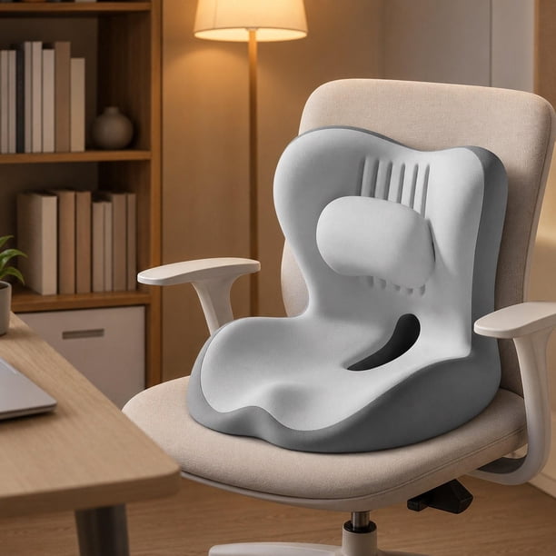 Cojín ergonómico para asiento, alfombrilla para el coxis, diseño integrado, almohada soporte para mayor comodidad, cojín para silla oficina y Gris