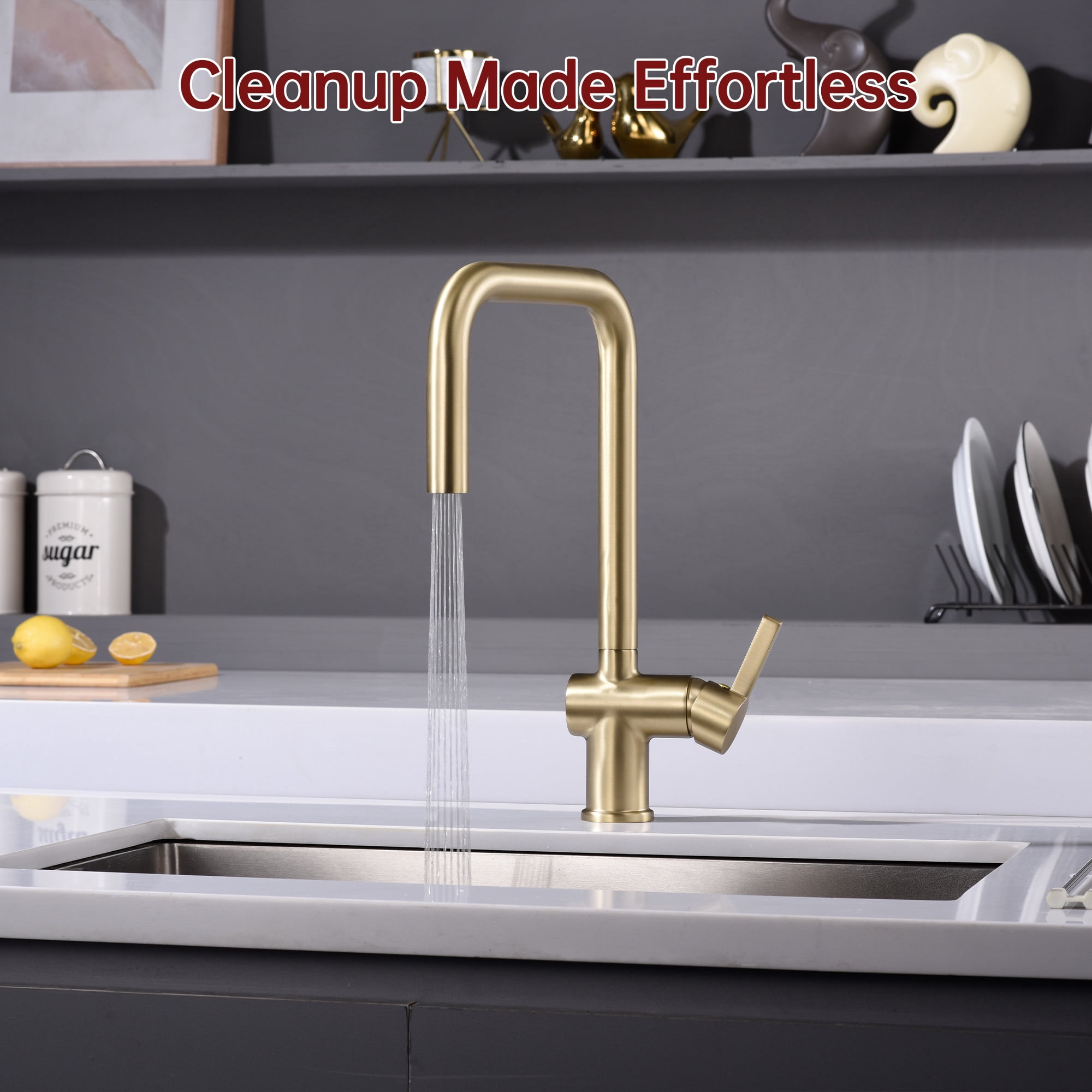 SUMERAIN Brushed Gold Kitchen Faucet with Sprayer, Stainless Steel Pull Down Kitchen Sink Faucet Lead Free