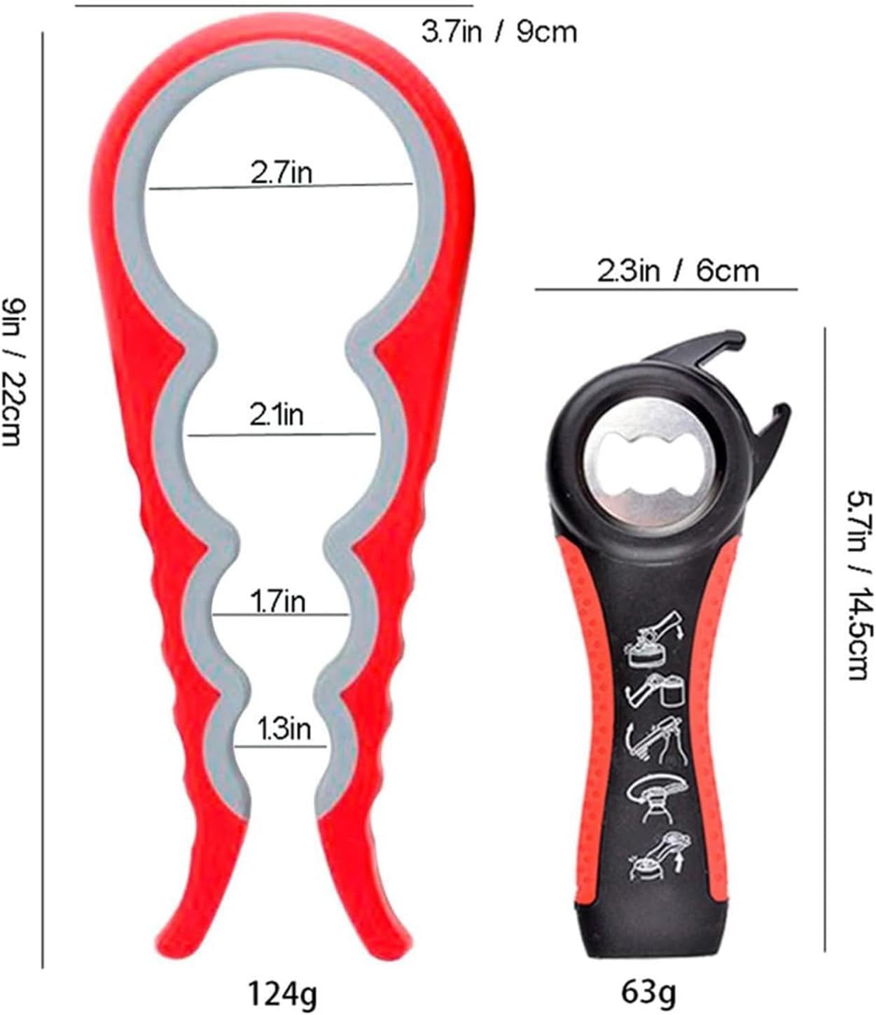 FRKSMD-Jar Opener for Seniors with Arthritis,Jar Opener for Weak Hands,5-in-1 Bottle Opener,4-in-1 Can Opener\u2026 (Red)