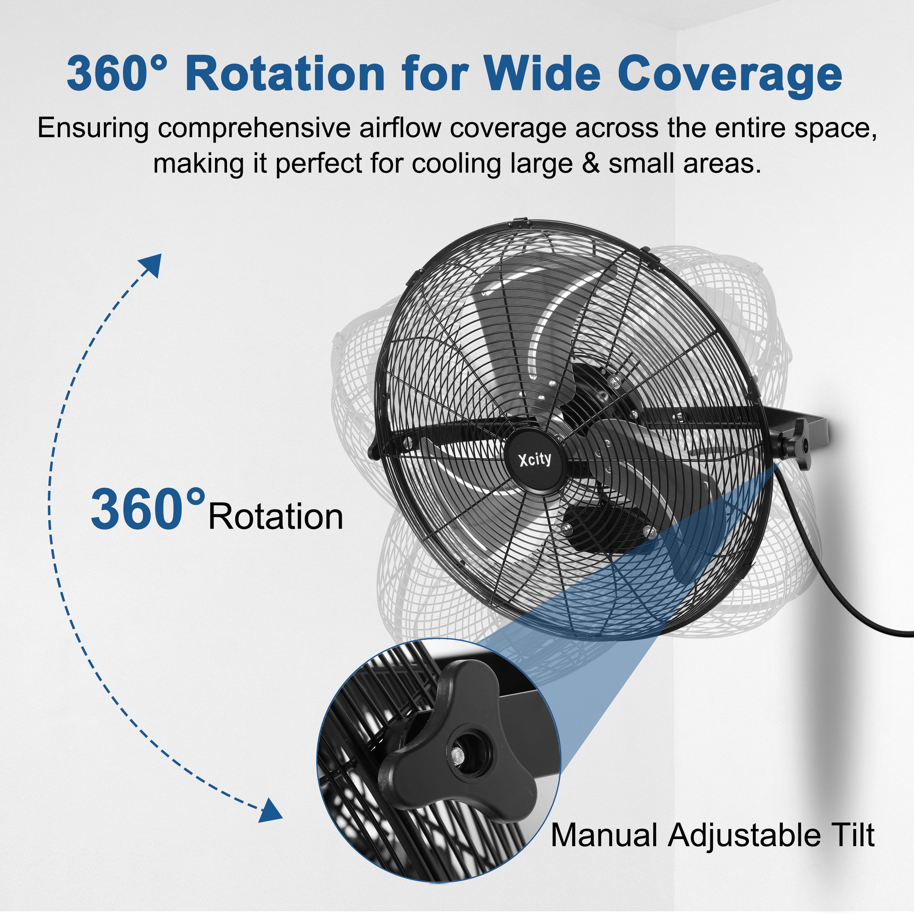 Avobird 20 Inch Metal Wall Mounted Fan, High Speed Industrial Fan, 3-Speed Fan with 360°Tiltand Wall Mount, High Airflow of 3000 CFM, Durable Metal Design for Home/Factory/Workshop