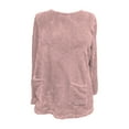 thumbnail image 4 of Fleece Pullover Women Fuzzy Cozy Sweaters For Women Crew Neck Sweatshirts Thermal Warm Oversized Tops With Pockets Pink 3XL, 4 of 5