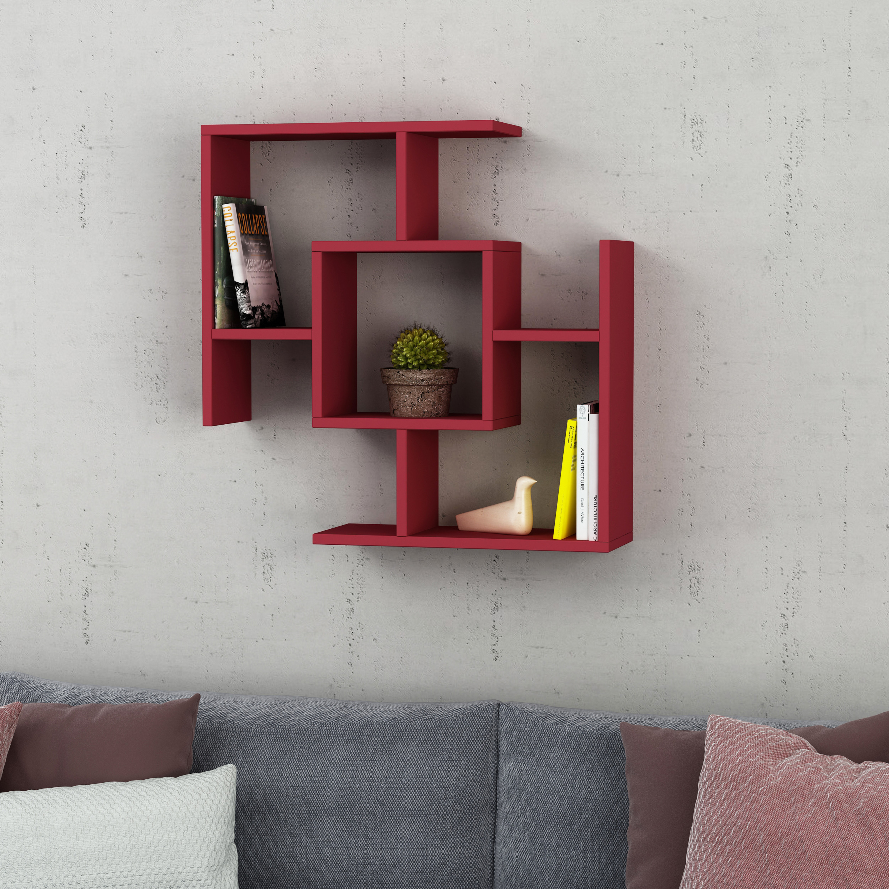 Ada Home Decor Furniture 27.95" 3 Tier Burgundy Warel Modern Wall Shelf