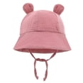 thumbnail image 2 of Gorro de lavabo de algodón puro para bebé, gorro de pescador con orejas de conejo para bebé europeo y americano, gorro de sombrilla de color sólido de 3 a 12 meses, 2 of 6