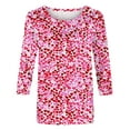 thumbnail image 4 of Women's Plus Size T Shirts Valentines Cute Heart Print 3/4 Length Sleeve Crewneck Tees Summer Tops, 4 of 5