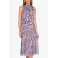 thumbnail image 2 of Adrianna Papell Tie Halter Neck Sleeveless Blouson Floral Print Fit & Flare Chiffon Dress-PURPLE MULTI / 4, 2 of 3
