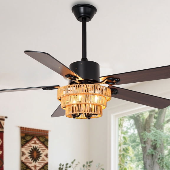 Bella Depot 52" Farmhouse Style Ceiling Fan with Light and Remote 6-Speed Reversible Fan