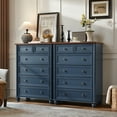 thumbnail image 4 of Joaxswe Wood Tall Dresser with 6 Drawers, 43.5''H Farmhouse Dresser for Bedroom, Storage Cabinet for Living Room, Dark Blue, 4 of 8