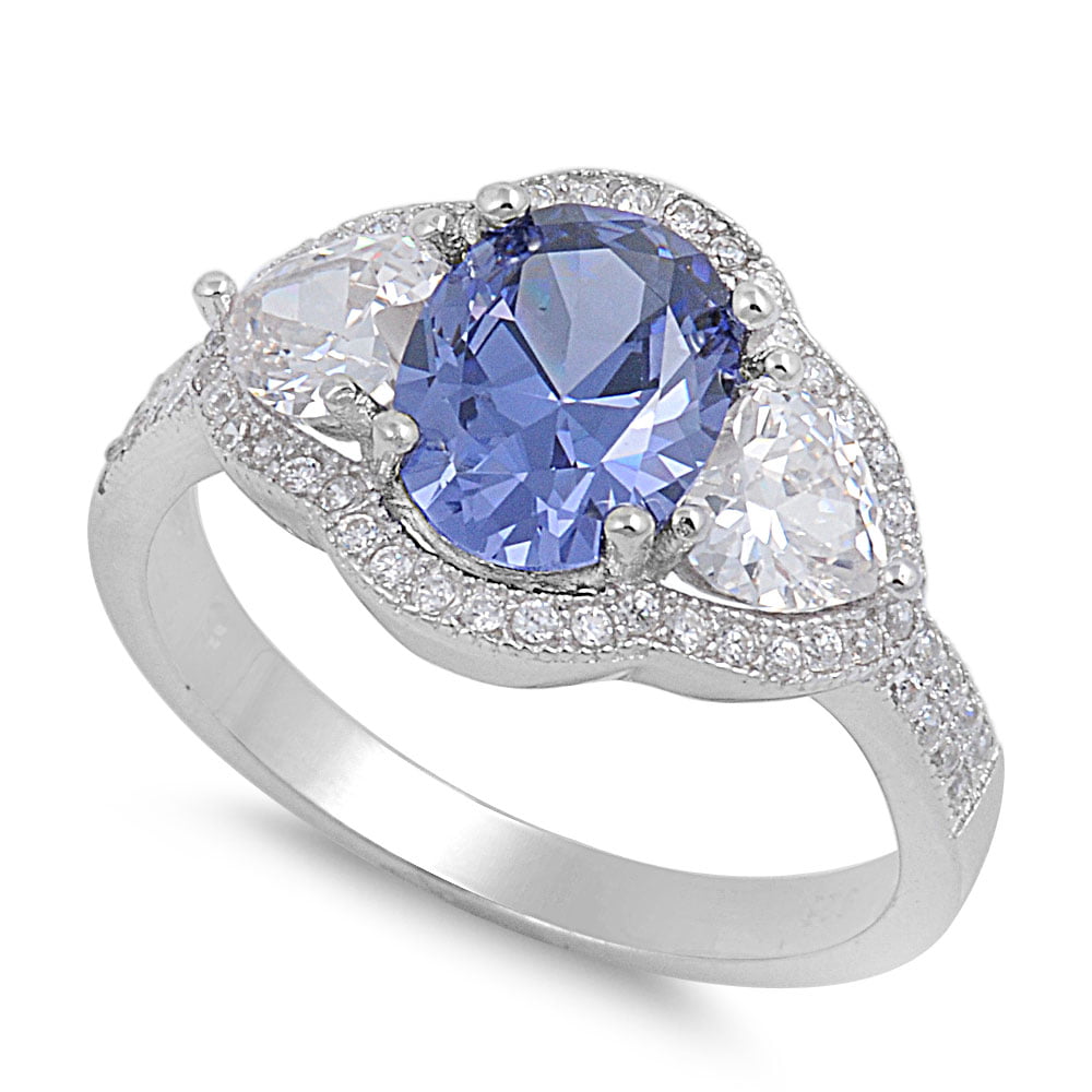 Halo Tanzanite & Cubic Zirconia .925 Sterling Silver Ring Sizes 6-10 
