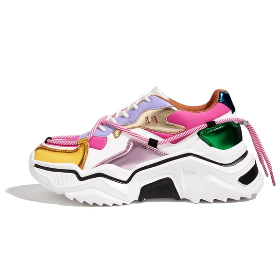 LUCKY STEP Fashion Colorblock Chunky Sneakers Retro Dad Casual Shoes,Purple&Fushia,Womens