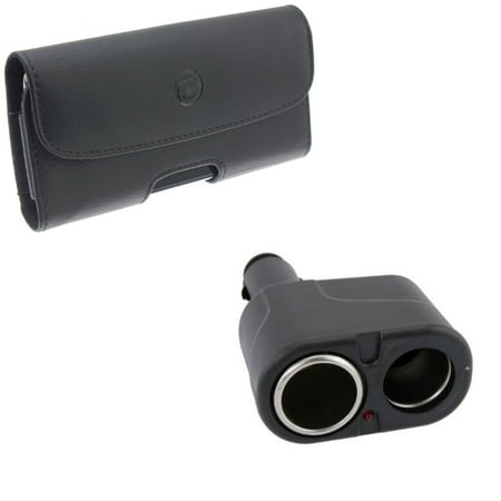 Case Belt Clip w Car Charger for Samsung Galaxy S9 Plus/S10 Plus/A50/A20 - Leather Holster Cover Loops Pouch, DC Socket 2-Port Power Adapter Vehicle B2L