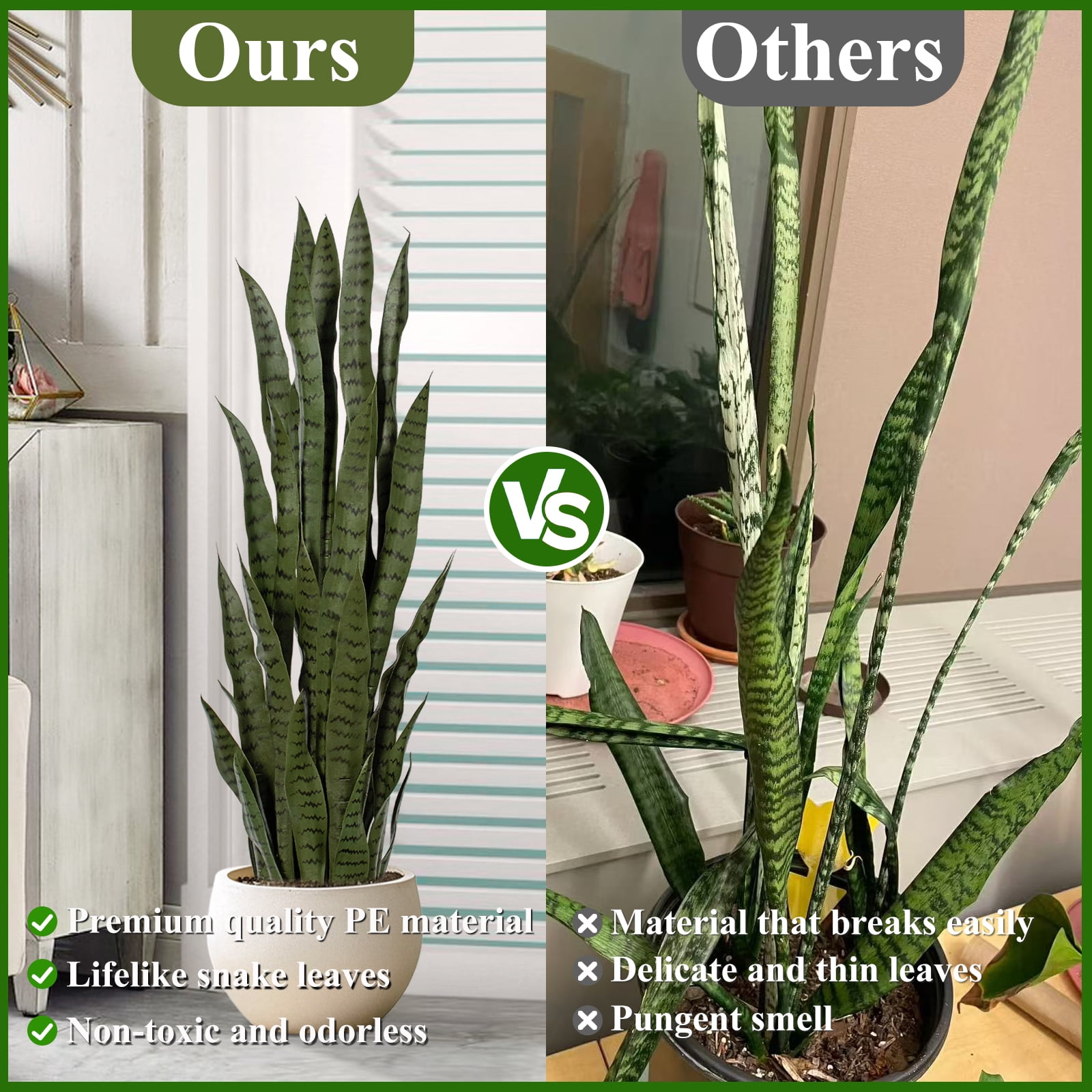 4ft Artificial Snake Plant – 48in Faux Sansevieria Plants, Fake Floor Plant for Indoor Outdoor, Front Porch Patio Home Office Decor, Mother-in-Law’s Tongue, Green 1Pcs