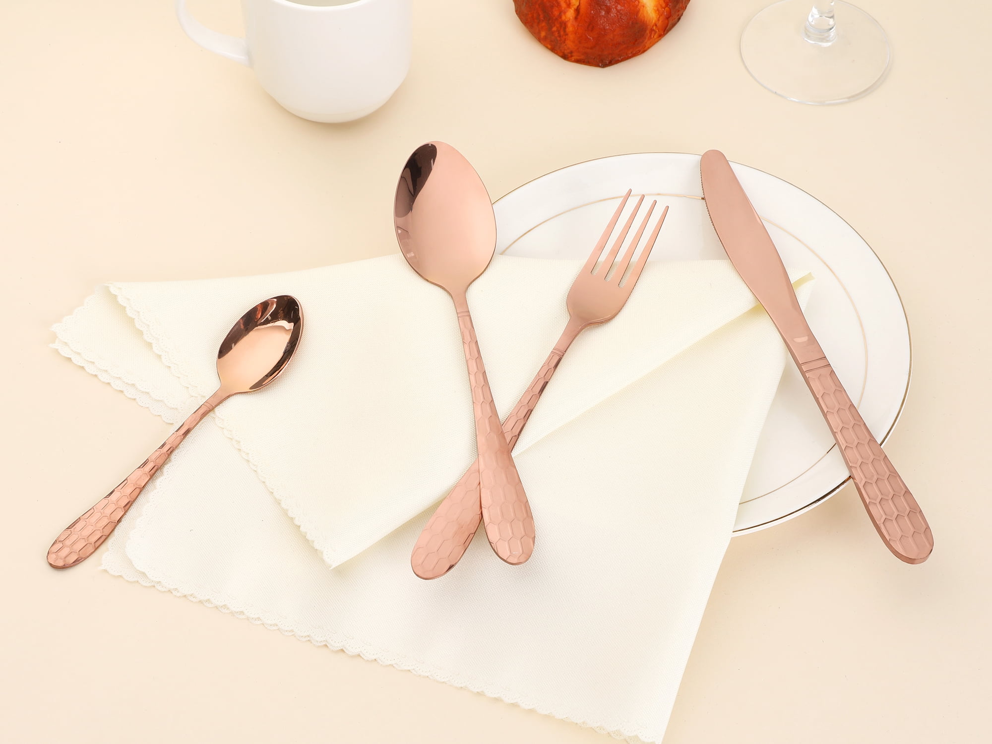 Unique Bargains 16 Pieces Stainless Steel Flatware Set Rose Gold