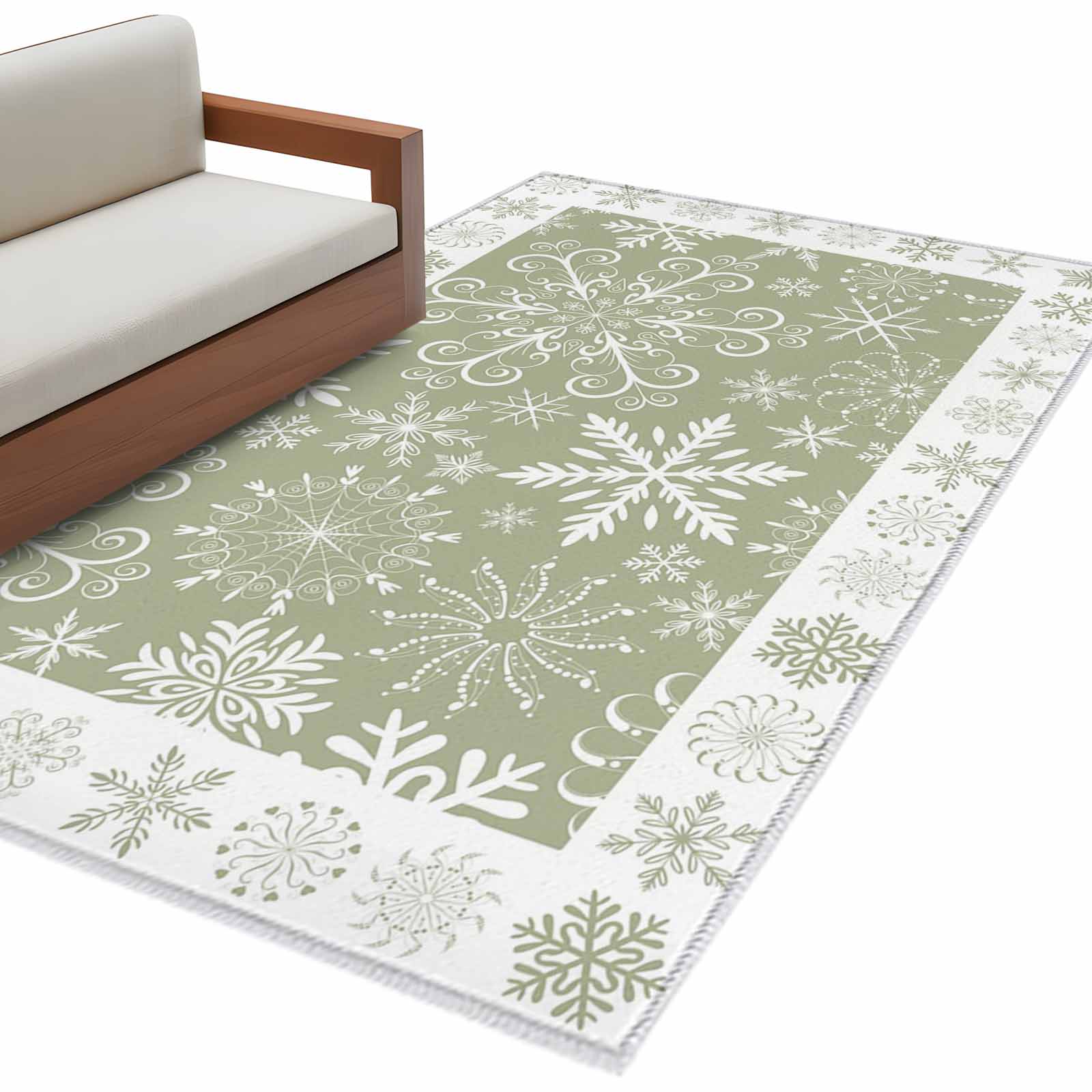 Christmas Snowflakes Area Rug 3x5 Washable Rug Non Slip Green Xmas Winter Vintage Large Area Rug Indoor Floor Carpet for Entryway Bedroom Kitchen Living Room Home Office Dining Room Nursery