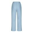 thumbnail image 6 of Charella Womens Linen Pants Straight Leg Drawstring Elastic Waist Casual Loose Fit Trousers with Pockets (XL, Sky Blue|long), 6 of 6