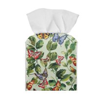 ZUXONGSY Butterfly Square Tissue Box Cover Green Leaf 2 Pack PU Leather Tissue Box Cover Stylish Tissue Box Cover Lightweight Facial Paper Organizer for Women Gifts for Women Friends