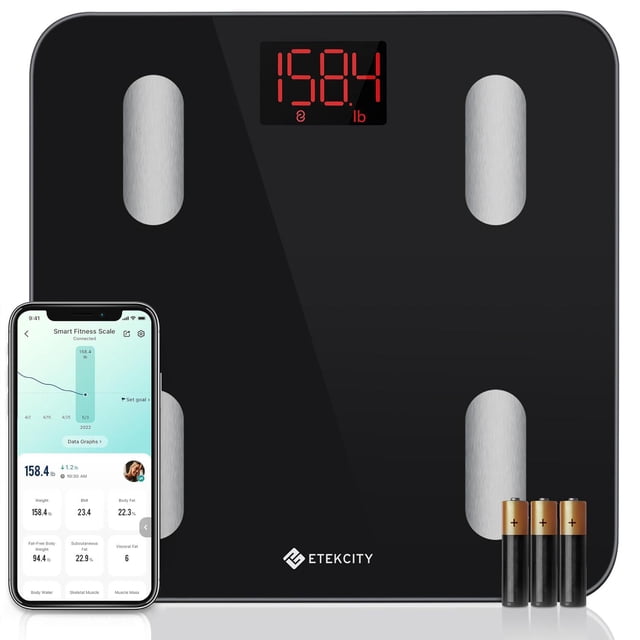 Etekcity - Báscula de peso digital con Bluetooth, monitor de grasa corporal, monitor de pesaje para