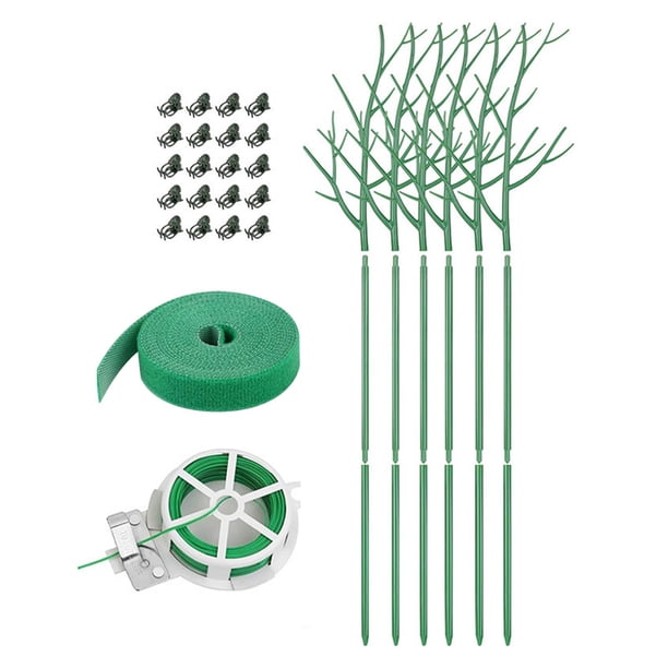 Juego de 6 estacas de soporte para plantas Zulema para jardín con lazos giratorios y correa 100 cm