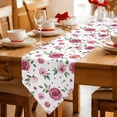 thumbnail image 2 of Table Runners 72 Inches Long, Pink Flowers Cotton Linen Kitchen Dining Coffee Table Runner for Party Home Decor, Simple Romantic Botanical Floral Leaves Tabletop Dresser Scarves Runner 18x72 Inch, 2 of 9