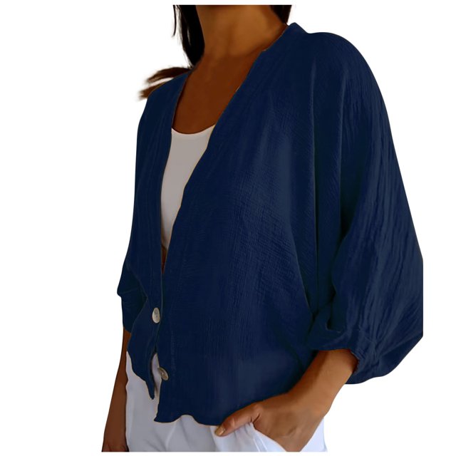 Birdeem Blouses Décontractées Unies Mode Ample Col en V Boutons Manches Longues Blouses