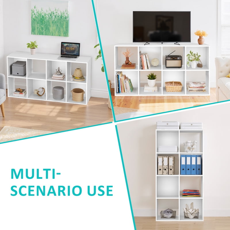 Beddle 8-Cube Storage Organizer, Open Bookshelf with Removable Back Panels, White Wood Bookcase for Living Room, Bedroom and Home Office