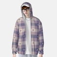 thumbnail image 4 of Haiem Purple Floral Gingham Check Plaid UPF 50+ Fishing Shirts for Men Long Sleeve UV Sun Protection Hoodie Non-Mask Outdoor Hiking Shirts, 4 of 9