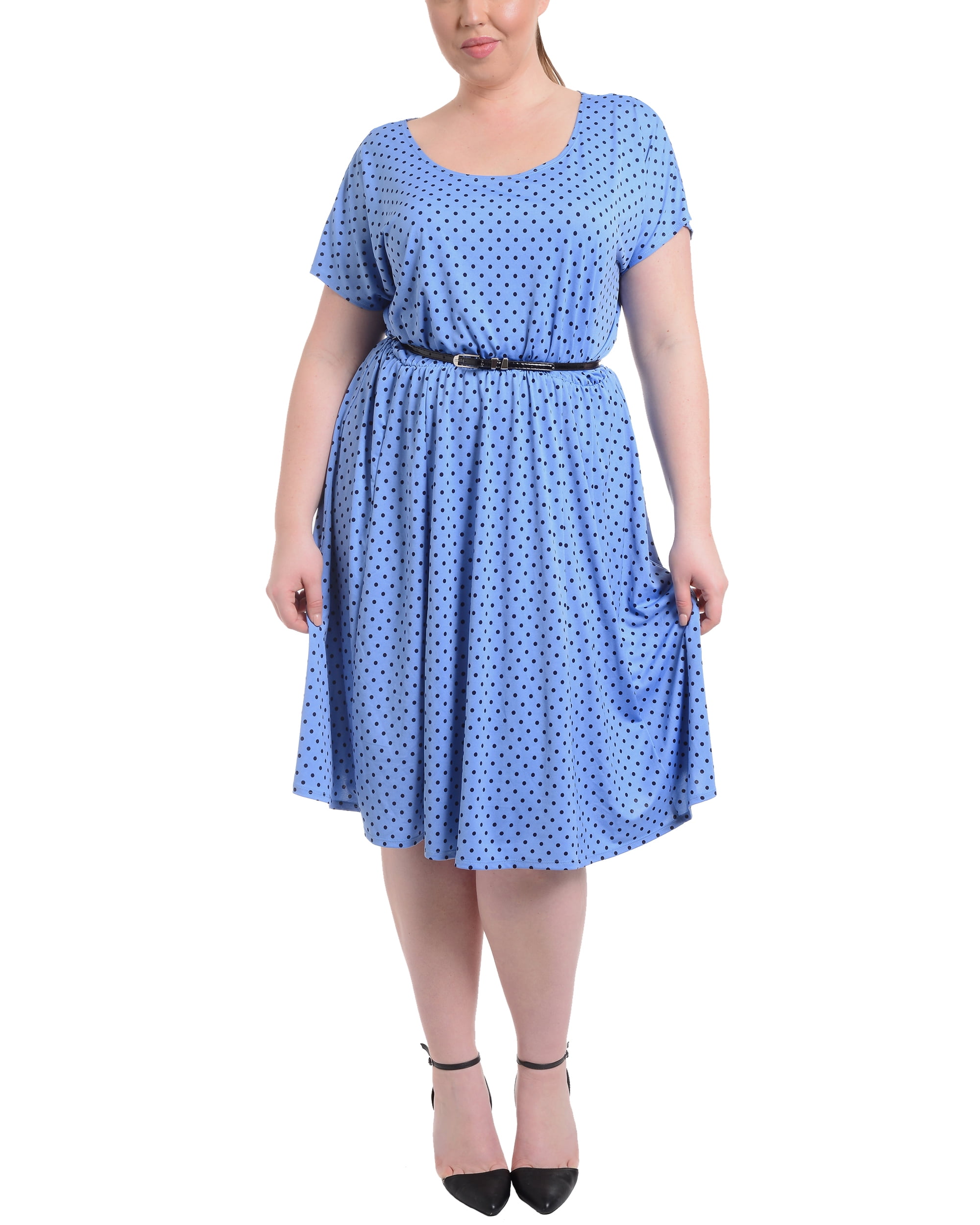Plus Size Polka Dot Belted Fit and Flare Dress - Walmart.com