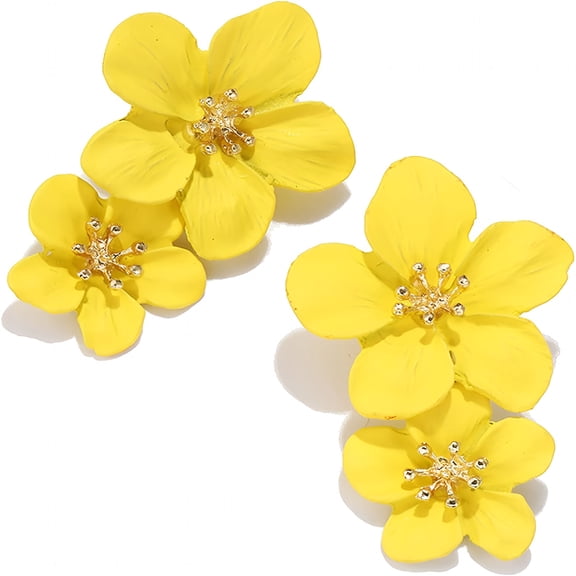 DESIGNICE Daisy Flower Matte Floral Petal Drop Dangle Earrings Layered Tiered Chic Boho Wedding Jewelry