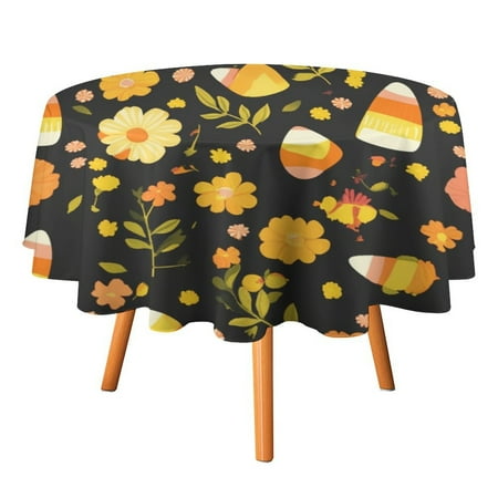 

JINGDS Colorful Candy Corn Flower-1 Round Table Cloth Halloween Tablecloth Thanksgiving Day Table Cloth Round Cover Circle Tablecloth for Halloween Thanksgiving Fall Party