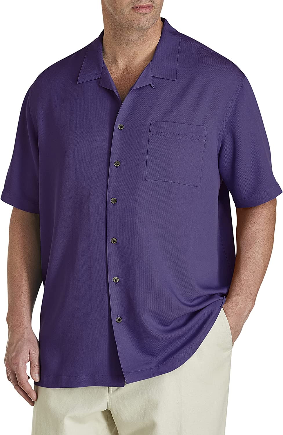 Oak Hill by DXL Men's Big and Tall Solid Camp Shirt, Purple Reign, 1XL