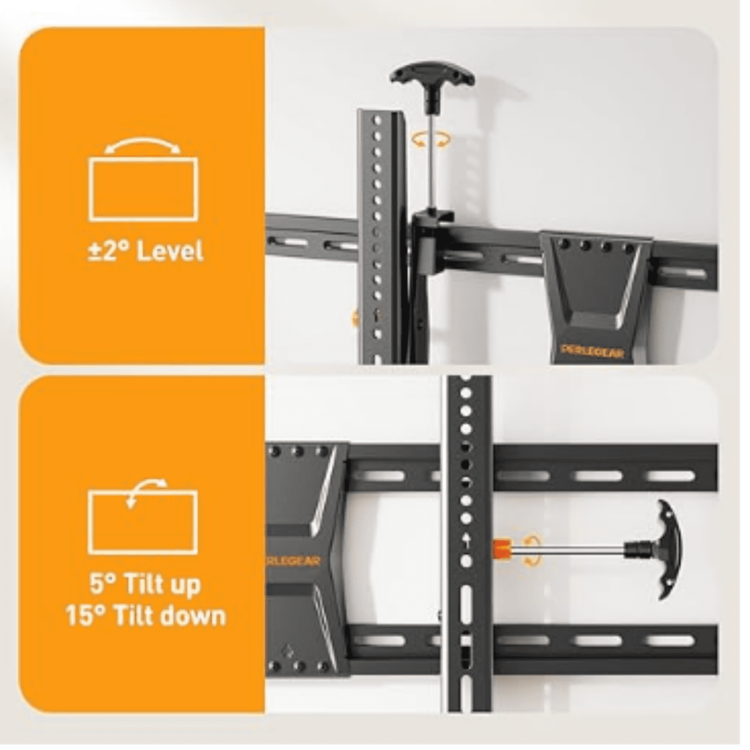 Tilting TV Wall Mount for 42–90 Inch TVs with Leveling Adjustment, Max VESA 800x400mm, Low-Profile TV Mount Wall Bracket up to 132 lbs, Easy for Centering, Fits 12"/16"/18"/24" Studs, PGXT5