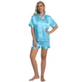 thumbnail image 3 of DAKIMOE Womens Silk Pajama Sets Satin Pajamas for Women Set Short Sleeve Shirt with Shorts 2 Piece Pjs Sets Soft Silky Sleepwear Nightwear Button-Down Loungewear S-XL, 3 of 10
