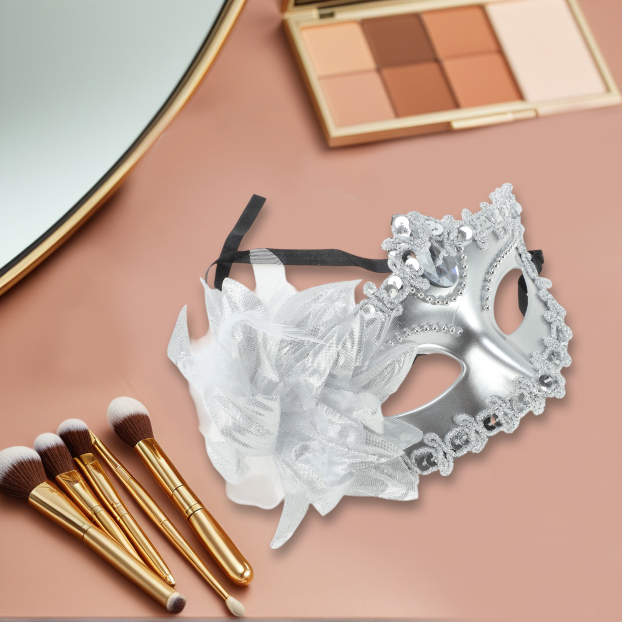 Unique Bargains 1 Pack Elegant Lily Princess Half Face Party Mask Silver Tone