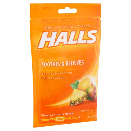 Halls Tropical Fruit Flavor Menthol Cough Suppressant/Oral ...