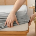 thumbnail image 3 of BESTOUCH Fitted Sheet Only 100% Washed Cotton Linen Feel Easily Fits Deep Pockets up to 17 inch Solid Light Grey Queen, 3 of 6