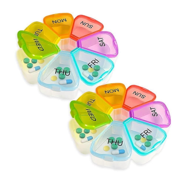 Weekly Pill Organizer, Medicine Organizer, 7 Day Pill Holder, Travel Pill Case (2PCS Colorful)