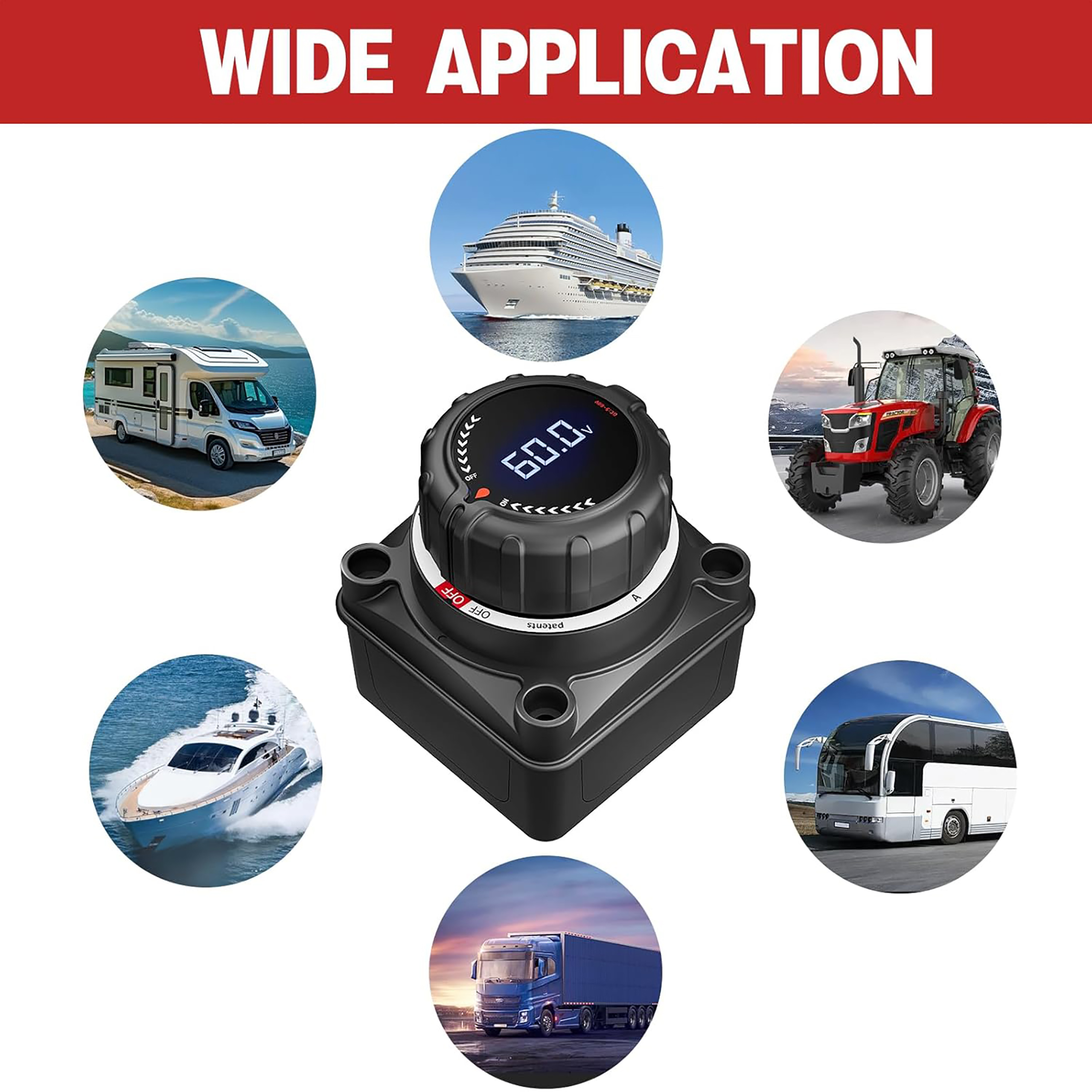 Upgrade Battery Disconnect Switch with Digital Voltage Display, DC 5-60V, Power Master Isolator Cut Off Switch for Car Truck Marine Boat RV Camper Trailer (Upgrade Black)