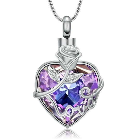 Cremation Jewelry Love Heart Urn Ashes Necklace for Women Rose Flower Crystals Ash Loved One Memorial Pendant
