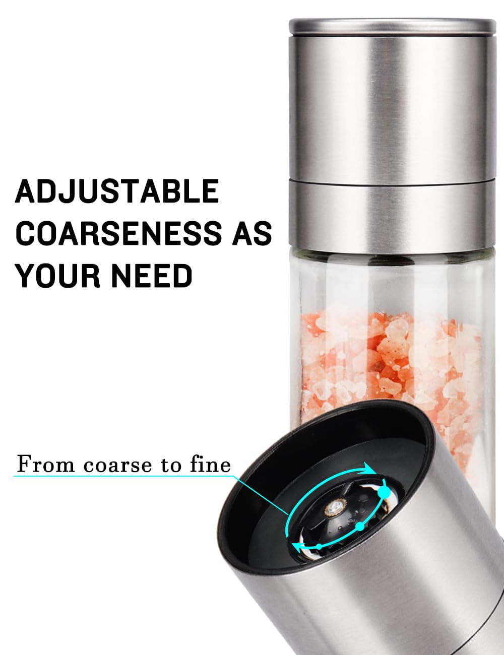 Salt and Pepper Grinder Set Refillable Adjustable Coarseness Stainless Steel Ceramic Rotor Kitchen Spice Mill