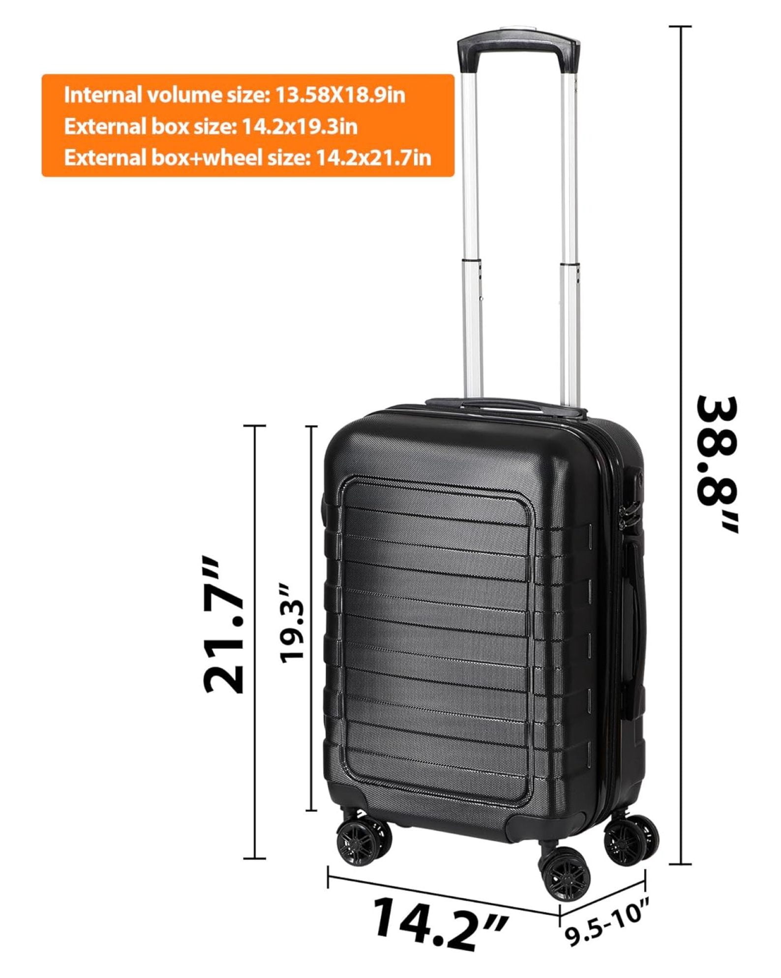 22 Inch Hardside Expandable Luggage ,Carry On Luggage With Spinner Wheels,Travel Suitcase Black