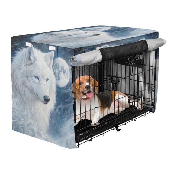 Qxltty Cool White Wolf Crate Cover Durable Oxford Cloth Pet Kennel Sunshade Universal Fit for 35in Wire Cage