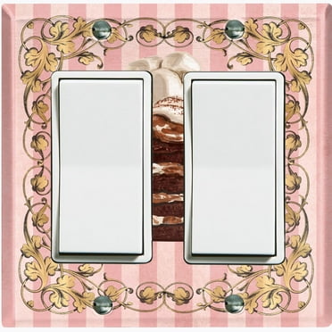 Metal Light Switch Plate Cover Naked Marshmallow Chocolate Cake Striped Wallpaper Pink CAK056