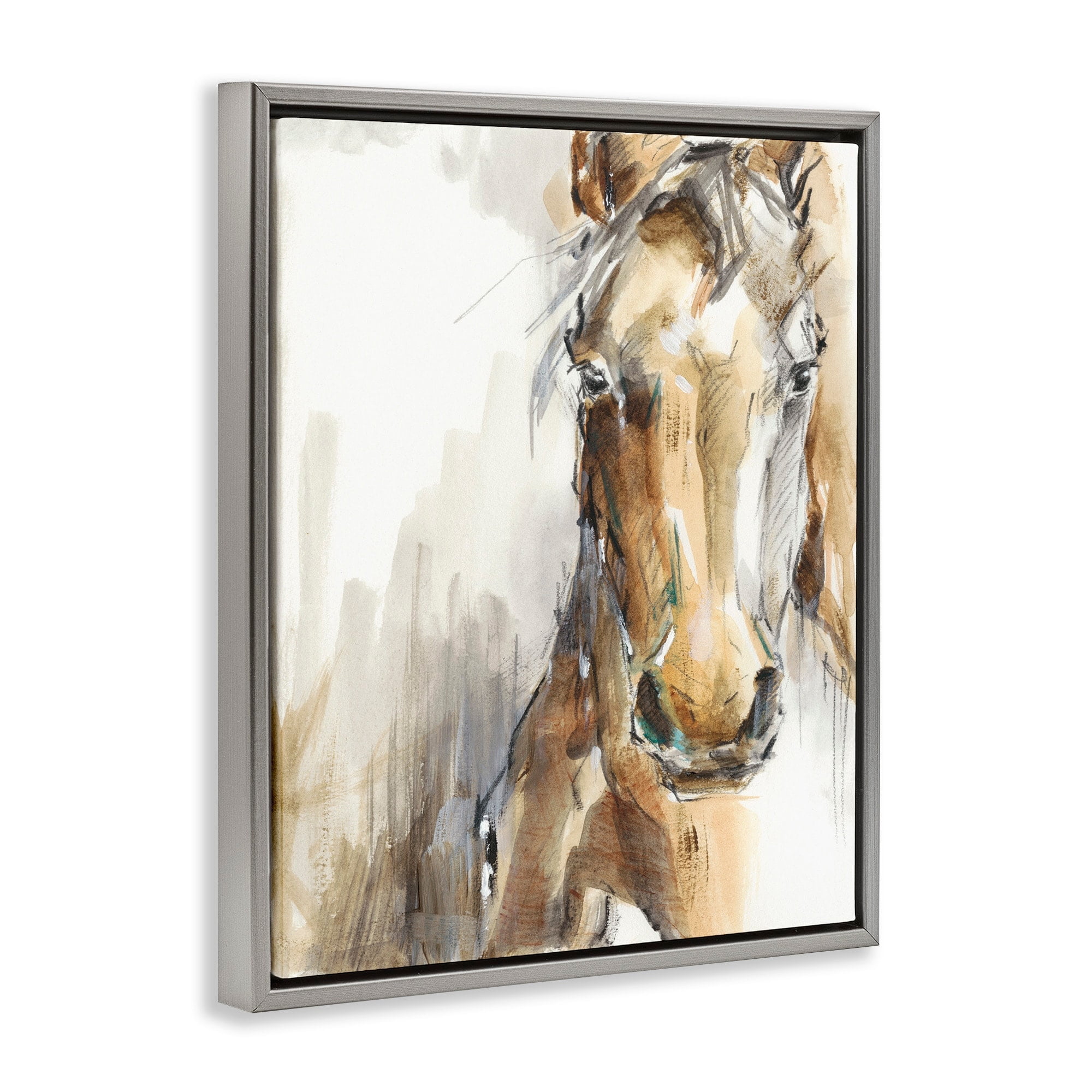 Stupell Industries Horse Portrait Orange Brown Animal Watercolor Painting Luster Gray Framed Floating Canvas Wall Art, 16x20, by Ethan Harper