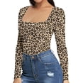 thumbnail image 5 of Women's Square Neck Bodysuits Long Sleeve Printed Tops Basic Shirts Slim Fit Sexy Jumpsuit Rompers Fall Outfits, 5 of 5