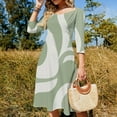 thumbnail image 4 of Abstract Green Wavy Design Art Women's 3/4 Sleeve Dresses Elegant A-Line Midi Dress Flare Summer Casual Sundress, 4 of 9