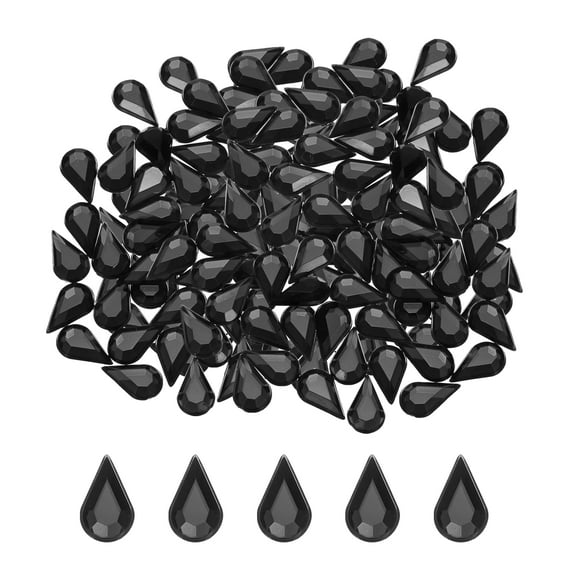 Uxcell 200Pcs Flat Back Acrylic Teardrop Gems 0.24" x 0.39" Artificial Rhinestones for DIY Crafts Bead Black