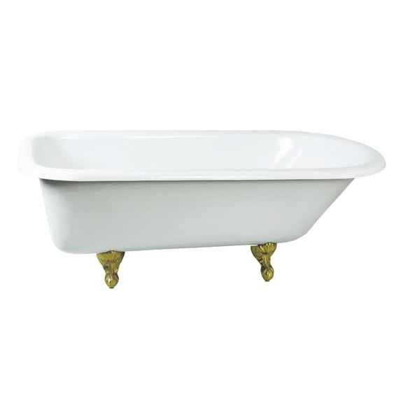 Aqua Eden NHVCTND673123T7 66-Inch Cast Iron Oval Rectangular Roll Top Clawfoot Tub (No Faucet Drillings) in White/Brushed Brass