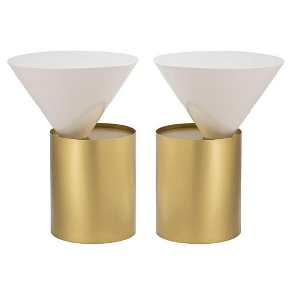 Home Square Metal Top End Table with Brushed Brass Metal Base - Set of 2
